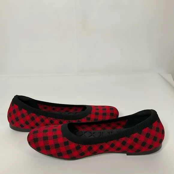Vivaia Claire Round-Toe Red &amp; Black Checkered Flats; Pre-Owned EUC Size 40.5