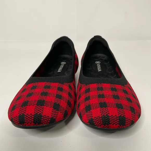 Vivaia Claire Round-Toe Red &amp; Black Checkered Flats; Pre-Owned EUC Size 40.5