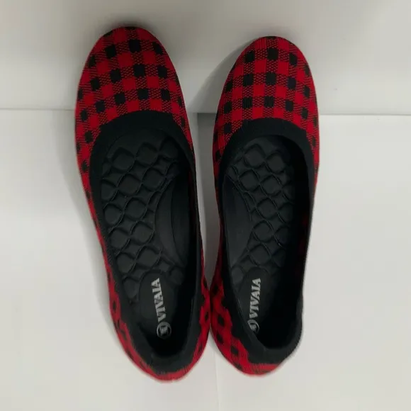 Vivaia Claire Round-Toe Red &amp; Black Checkered Flats; Pre-Owned EUC Size 40.5