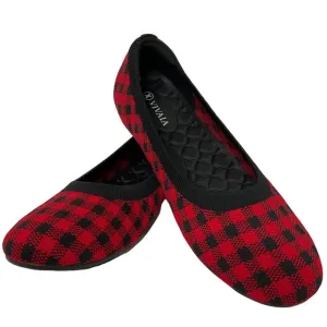 Vivaia Claire Round-Toe Red &amp; Black Checkered Flats; Pre-Owned EUC Size 40.5
