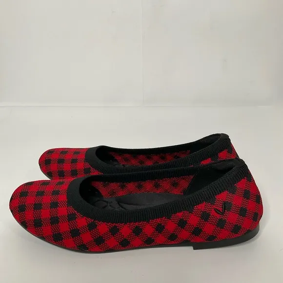 Vivaia Claire Round-Toe Red &amp; Black Checkered Flats; Pre-Owned EUC Size 40.5