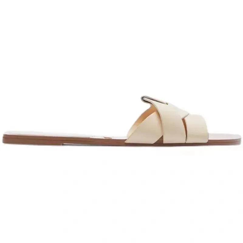 Women's Square Toe Slippers Cross Flat Sandals Simple and Stylish Flat Heel Sandals Slippers